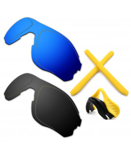 HKUCO For Oakley EVZero OO9308 Blue/Black Polarized Replacement Lenses And Yellow Earsocks Rubber Kit And Nose Pads