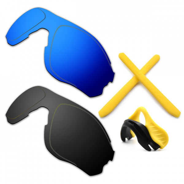 HKUCO For Oakley EVZero OO9308 Blue/Black Polarized Replacement Lenses And Yellow Earsocks Rubber Kit And Nose Pads