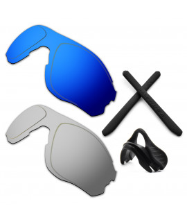 HKUCO For Oakley EVZero OO9308 Blue/Silver Polarized Replacement Lenses And Black Earsocks Rubber Kit And Nose Pads