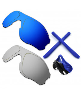 HKUCO For Oakley EVZero OO9308 Blue/Silver Polarized Replacement Lenses And Blue Earsocks Rubber Kit And Nose Pads