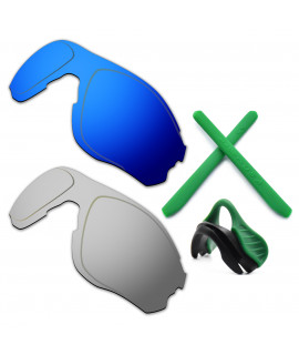 HKUCO For Oakley EVZero OO9308 Blue/Silver Polarized Replacement Lenses And Green Earsocks Rubber Kit And Nose Pads