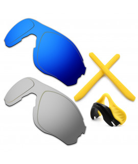 HKUCO For Oakley EVZero OO9308 Blue/Silver Polarized Replacement Lenses And Yellow Earsocks Rubber Kit And Nose Pads