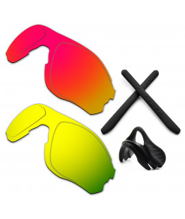 HKUCO For Oakley EVZero OO9308 Red/24K Gold Polarized Replacement Lenses And Black Earsocks Rubber Kit And Nose Pads