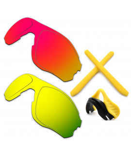 HKUCO For Oakley EVZero OO9308 Red/24K Gold Polarized Replacement Lenses And Yellow Earsocks Rubber Kit And Nose Pads
