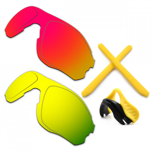 HKUCO For Oakley EVZero OO9308 Red/24K Gold Polarized Replacement Lenses And Yellow Earsocks Rubber Kit And Nose Pads
