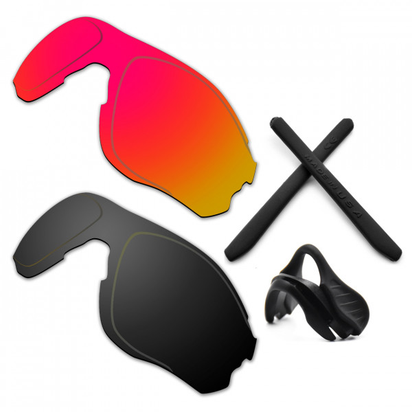 HKUCO For Oakley EVZero OO9308 Red/Black Polarized Replacement Lenses And Black Earsocks Rubber Kit And Nose Pads