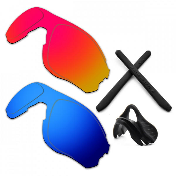 HKUCO For Oakley EVZero OO9308 Red/Blue Polarized Replacement Lenses And Black Earsocks Rubber Kit And Nose Pads