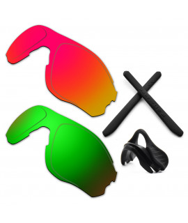 HKUCO For Oakley EVZero OO9308 Red/Green Polarized Replacement Lenses And Black Earsocks Rubber Kit And Nose Pads