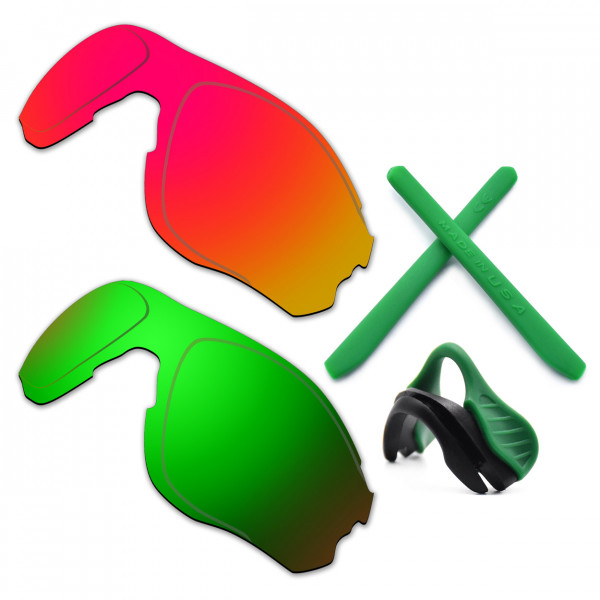 HKUCO For Oakley EVZero OO9308 Red/Green Polarized Replacement Lenses And Green Earsocks Rubber Kit And Nose Pads
