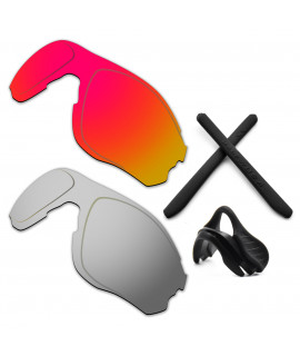 HKUCO For Oakley EVZero OO9308 Red/Silver Polarized Replacement Lenses And Black Earsocks Rubber Kit And Nose Pads