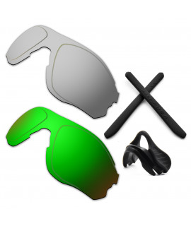 HKUCO For Oakley EVZero OO9308 Silver/Green Polarized Replacement Lenses And Black Earsocks Rubber Kit And Nose Pads