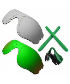 HKUCO For Oakley EVZero OO9308 Silver/Green Polarized Replacement Lenses And Green Earsocks Rubber Kit And Nose Pads