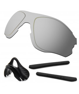 HKUCO For Oakley EVZero OO9308 Silver Polarized Replacement Lenses And Black Earsocks Rubber Kit And Nose Pads