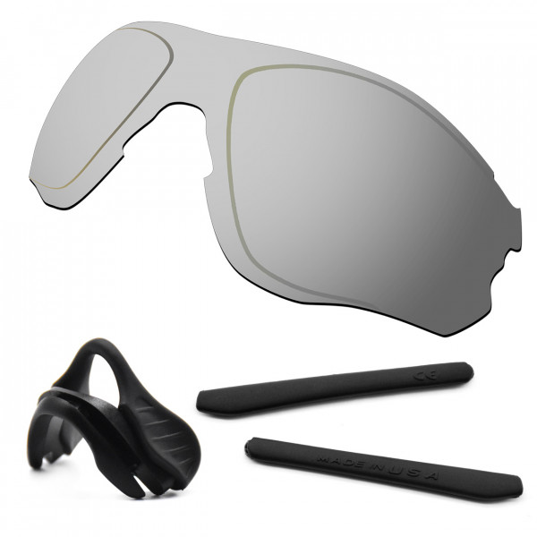 HKUCO For Oakley EVZero OO9308 Silver Polarized Replacement Lenses And Black Earsocks Rubber Kit And Nose Pads
