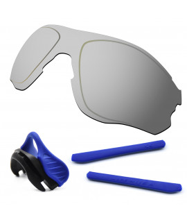 HKUCO For Oakley EVZero OO9308 Silver Polarized Replacement Lenses And Blue Earsocks Rubber Kit And Nose Pads