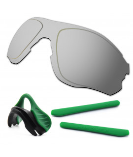 HKUCO For Oakley EVZero OO9308 Silver Polarized Replacement Lenses And Green Earsocks Rubber Kit And Nose Pads