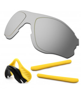 HKUCO For Oakley EVZero OO9308 Silver Polarized Replacement Lenses And Yellow Earsocks Rubber Kit And Nose Pads
