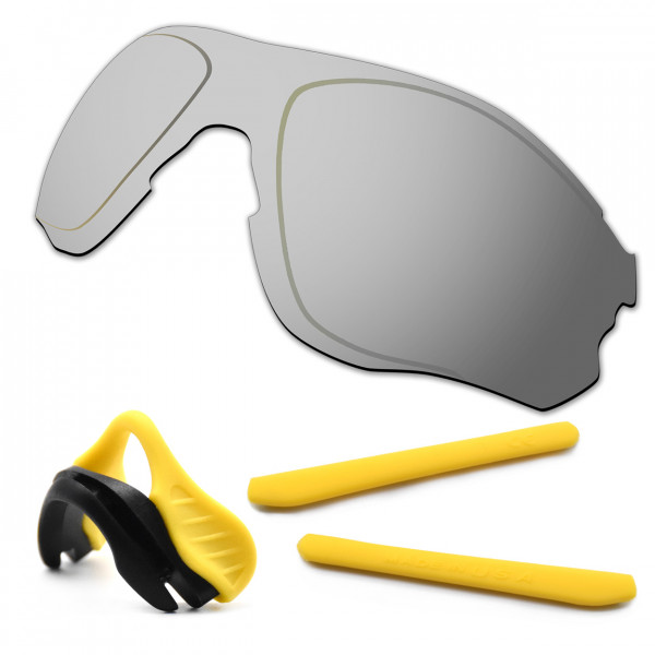 HKUCO For Oakley EVZero OO9308 Silver Polarized Replacement Lenses And Yellow Earsocks Rubber Kit And Nose Pads