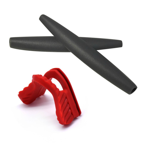 HKUCO Dark Grey Replacement Silicone Leg and AllRed Nose Pads For Oakley M Frame Series Earsocks Rubber Kit