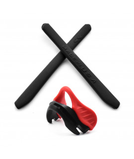 HKUCO Black Replacement Silicone Leg And Red Nose Pads For Oakley EVZero Earsocks Rubber Kit