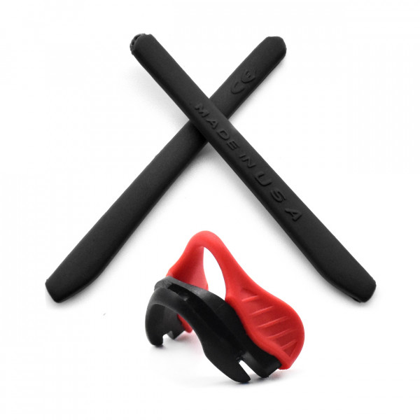 HKUCO Black Replacement Silicone Leg And Red Nose Pads For Oakley EVZero Earsocks Rubber Kit