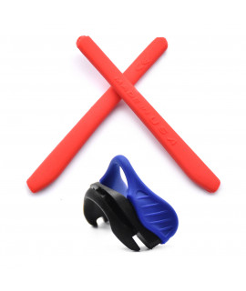 HKUCO Red Replacement Silicone Leg And Blue Nose Pads For Oakley EVZero OO9308 Earsocks Rubber Kit
