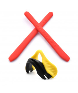 HKUCO Red Replacement Silicone Leg And Yellow Nose Pads For Oakley EVZero OO9308 Earsocks Rubber Kit