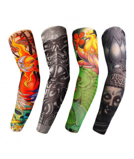 HKUCO Nylon tattoo cuffs Unisex Slip On Sunscreen unique fake Tattoo Arm Sleeves Kit -4 pce