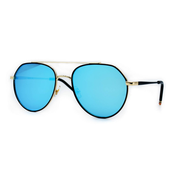 HKUCO Aviator Gold color Metal Frame Retro Fashion Design Blue Mirrored Lenses Sunglasses