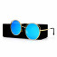 HKUCO Gold color Round Metal Frame Double Circle Design Blue Mirrored Lenses Sunglasses