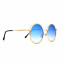 HKUCO Gold color Round Metal Frame Double Circle Design Blue Mirrored Lenses Sunglasses