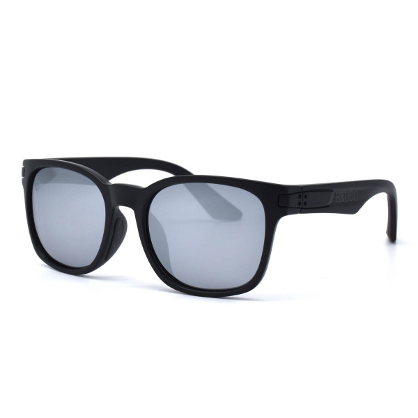 HKUCO Basic Fashion Black plastic Frame Sunglass With Polarized Silver Mirroed Lenses 