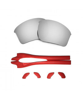 HKUCO Silver Polarized Replacement Lenses plus Red Earsocks Rubber Kit For Oakley Half Jacket 2.0 XL