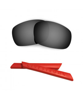 HKUCO Black Polarized Replacement Lenses plus Red Earsocks Rubber Kit For Oakley Racing Jacket