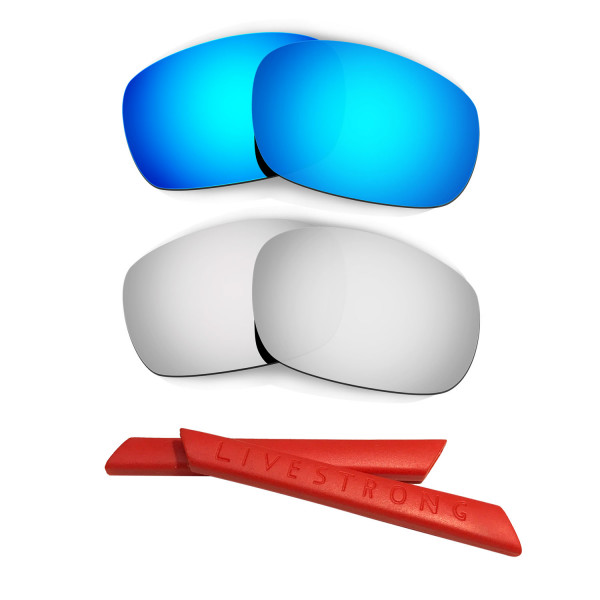 HKUCO Blue/Titanium Polarized Replacement Lenses plus Red Earsocks Rubber Kit For Oakley Jawbone