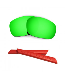 HKUCO Green Polarized Replacement Lenses plus Red Earsocks Rubber Kit For Oakley Racing Jacket