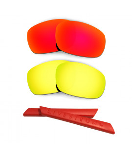 HKUCO Red/24K Gold Polarized Replacement Lenses plus Red Earsocks Rubber Kit For Oakley Racing Jacket