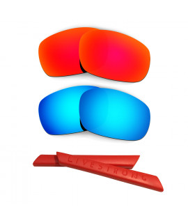 HKUCO Red/Blue Polarized Replacement Lenses plus Red Earsocks Rubber Kit For Oakley Racing Jacket