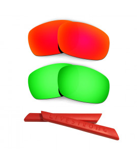 HKUCO Red/Green Polarized Replacement Lenses plus Red Earsocks Rubber Kit For Oakley Racing Jacket