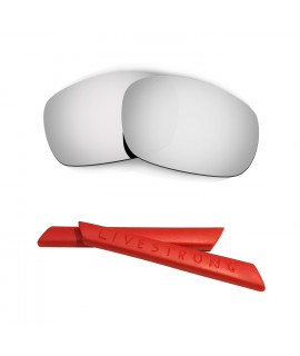 HKUCO Silver Polarized Replacement Lenses plus Red Earsocks Rubber Kit For Oakley Racing Jacket