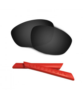 HKUCO Black Polarized Replacement Lenses plus Red Earsocks Rubber Kit For Oakley Straight Jacket（2007)
