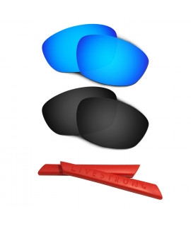 HKUCO Blue/Black Polarized Replacement Lenses plus Red Earsocks Rubber Kit For Oakley Straight Jacket（2007)