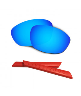 HKUCO Blue Polarized Replacement Lenses plus Red Earsocks Rubber Kit For Oakley Straight Jacket（2007)