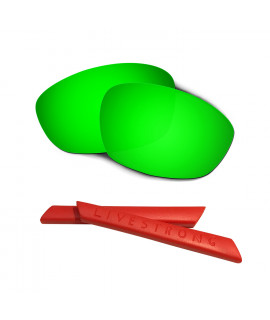 HKUCO Green Polarized Replacement Lenses plus Red Earsocks Rubber Kit For Oakley Straight Jacket（2007)