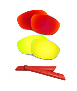 HKUCO Red/24K Gold Polarized Replacement Lenses plus Red Earsocks Rubber Kit For Oakley Straight Jacket（2007)