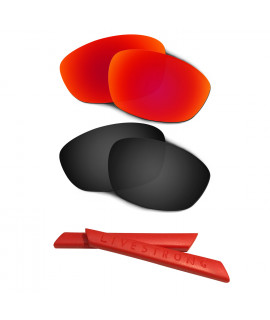 HKUCO Red/Black Polarized Replacement Lenses plus Red Earsocks Rubber Kit For Oakley Straight Jacket（2007)