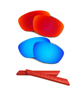 HKUCO Red/Blue Polarized Replacement Lenses plus Red Earsocks Rubber Kit For Oakley Straight Jacket（2007)
