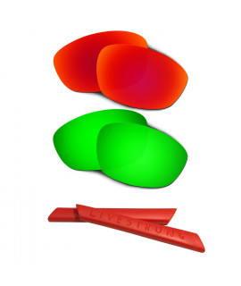 HKUCO Red/Green Polarized Replacement Lenses plus Red Earsocks Rubber Kit For Oakley Straight Jacket（2007)
