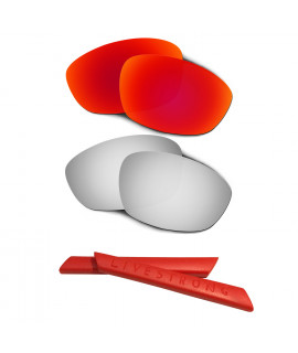 HKUCO Red/Titanium Polarized Replacement Lenses plus Red Earsocks Rubber Kit For Oakley Straight Jacket（2007)