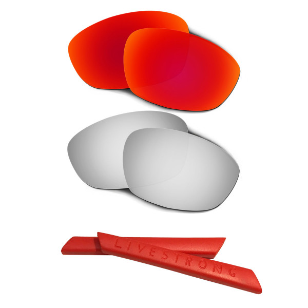 HKUCO Red/Titanium Polarized Replacement Lenses plus Red Earsocks Rubber Kit For Oakley Straight Jacket（2007)